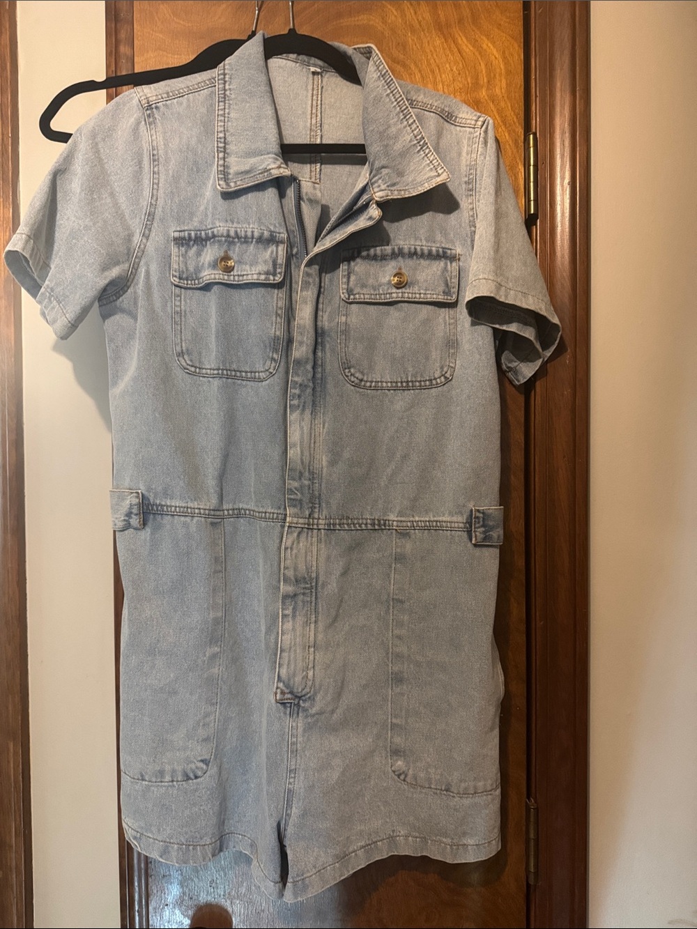 Amazon Light Blue Denim Short Sleeve Romper